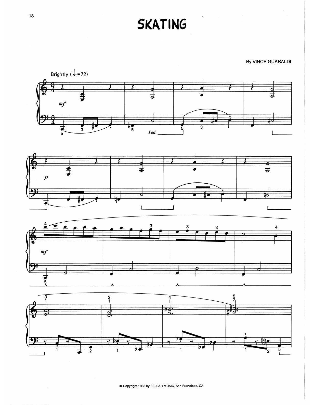 Vince Guaraldi Skating (arr. Lee Evans) Sheet Music Notes & Chords for Piano Solo - Download or Print PDF