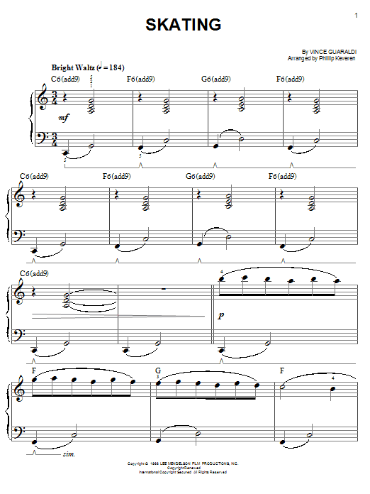 Vince Guaraldi Skating (from A Charlie Brown Christmas) Sheet Music Notes & Chords for Easy Piano - Download or Print PDF