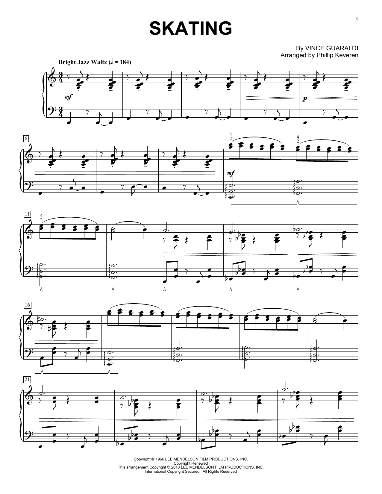 Vince Guaraldi Skating (from A Charlie Brown Christmas) (arr. Phillip Keveren) Sheet Music Notes & Chords for Big Note Piano - Download or Print PDF