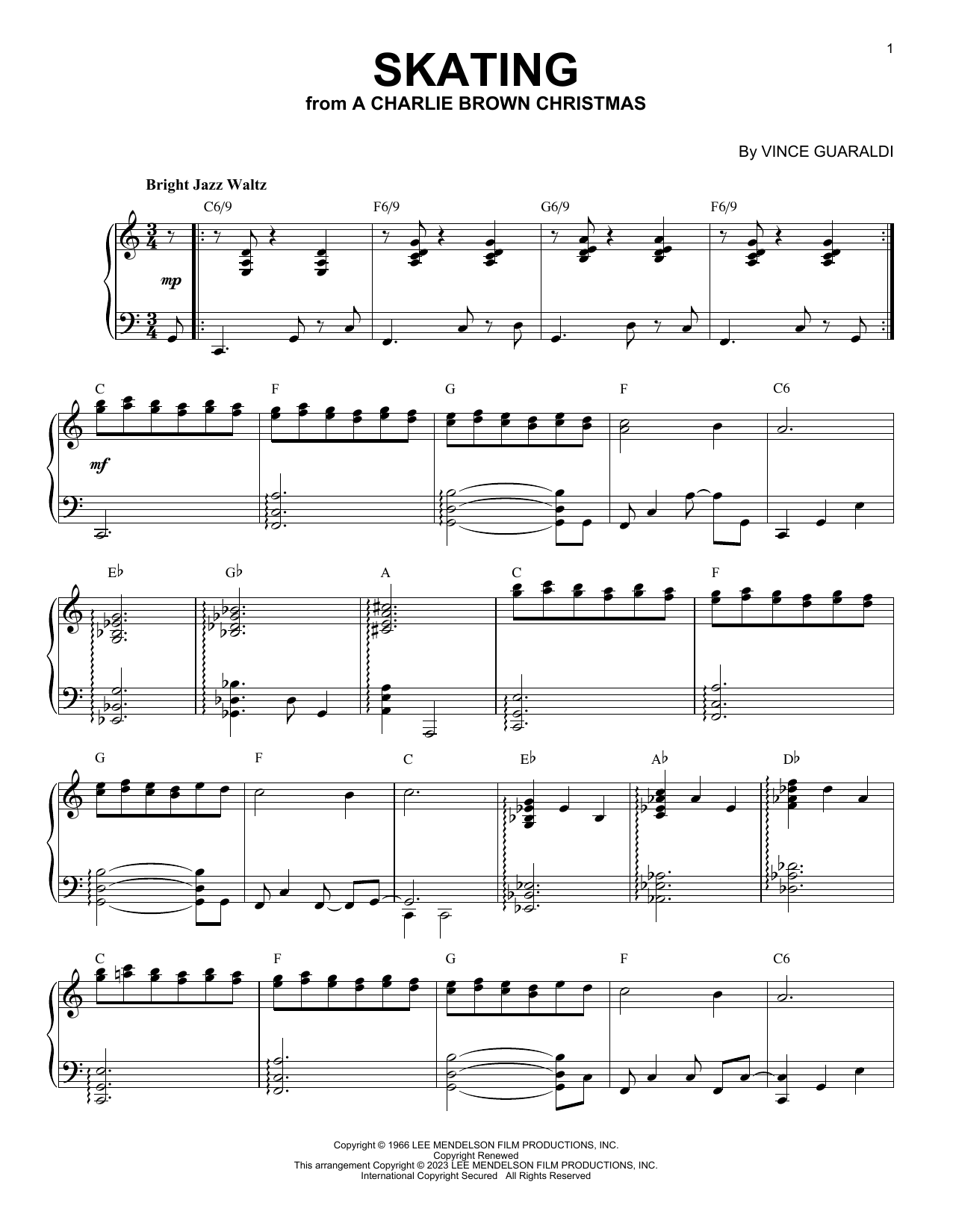 Vince Guaraldi Skating [Jazz version] (arr. Brent Edstrom) Sheet Music Notes & Chords for Piano Solo - Download or Print PDF