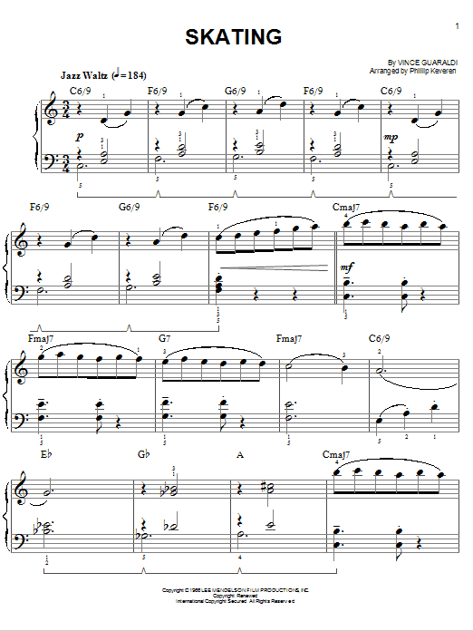 Vince Guaraldi Skating [Jazz version] (arr. Phillip Keveren) Sheet Music Notes & Chords for Easy Piano - Download or Print PDF