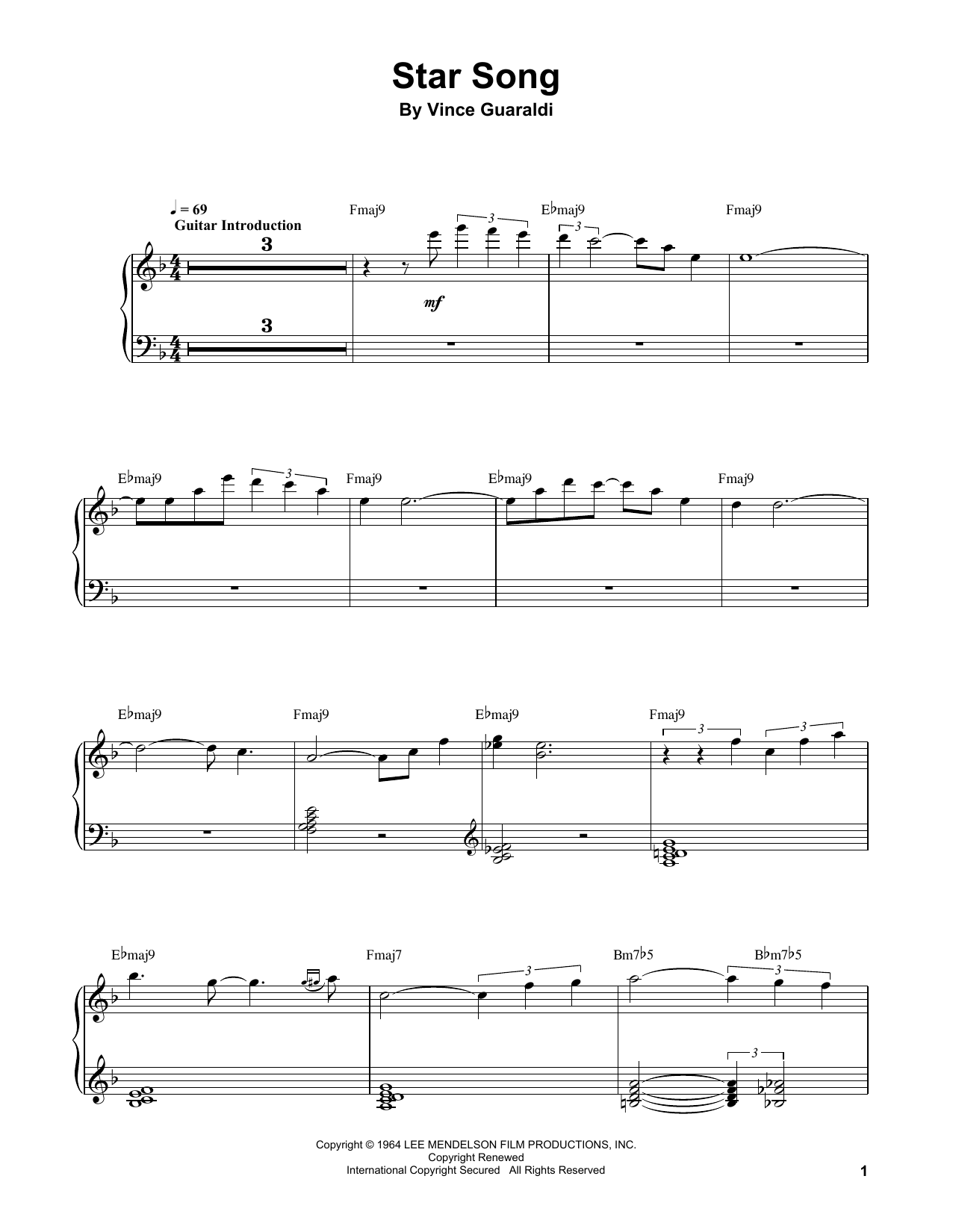 Vince Guaraldi Star Song Sheet Music Notes & Chords for Piano Transcription - Download or Print PDF