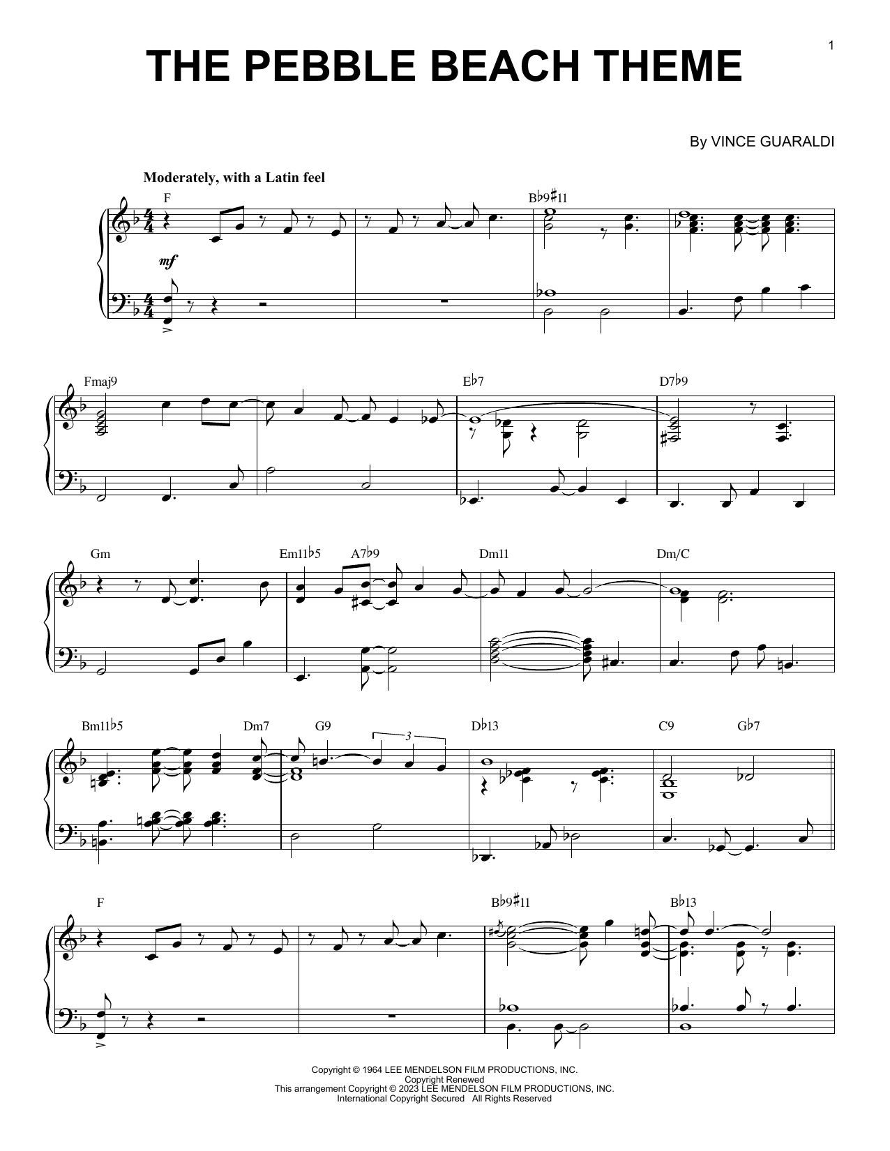 Vince Guaraldi The Pebble Beach Theme [Jazz version] (arr. Brent Edstrom) Sheet Music Notes & Chords for Piano Solo - Download or Print PDF