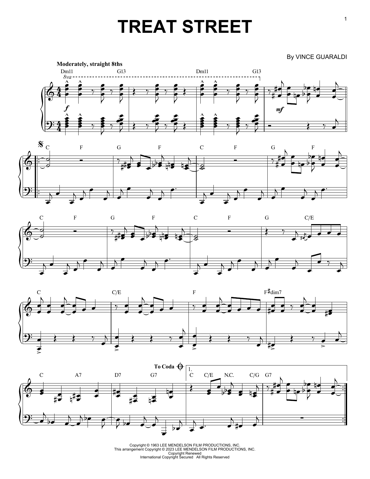 Vince Guaraldi Treat Street [Jazz version] (arr. Brent Edstrom) Sheet Music Notes & Chords for Piano Solo - Download or Print PDF