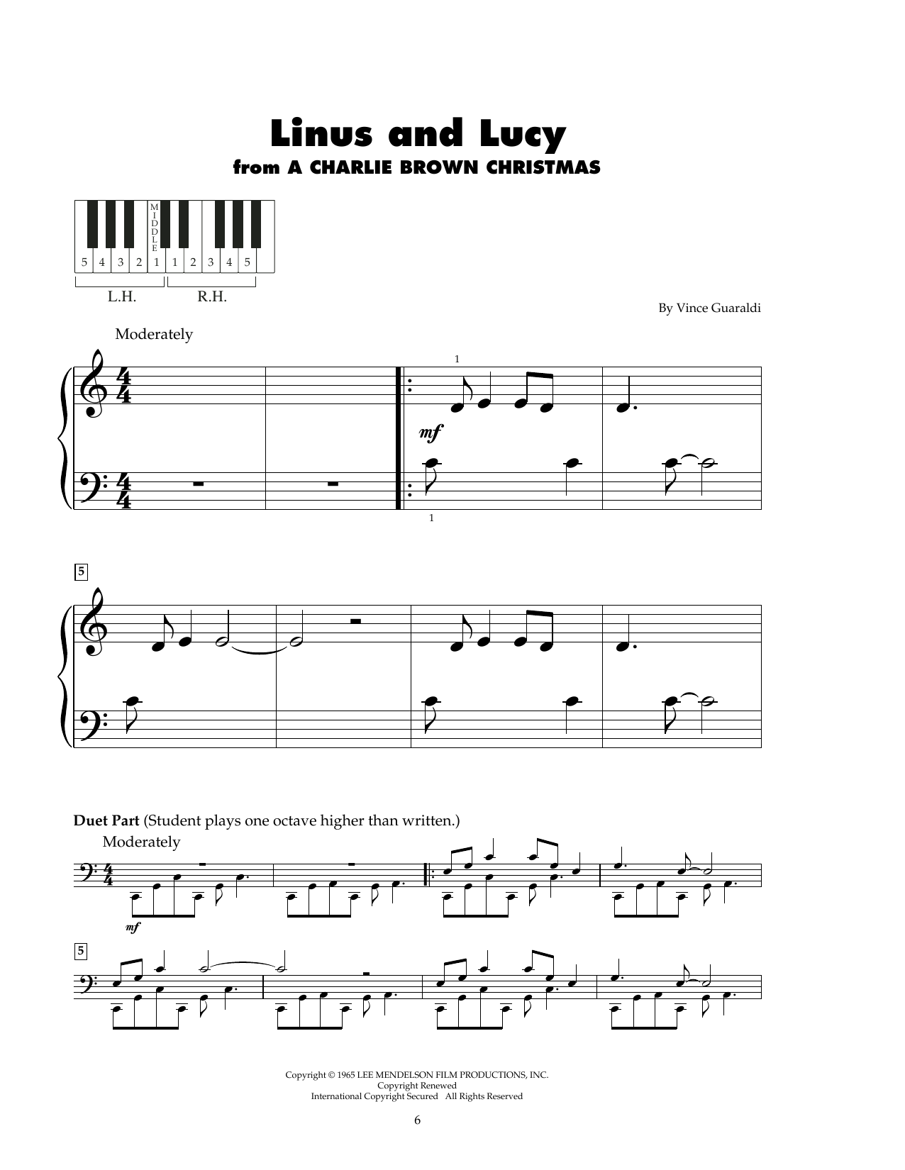 Vince Guaraldi Trio Linus And Lucy Sheet Music Notes & Chords for 5-Finger Piano - Download or Print PDF