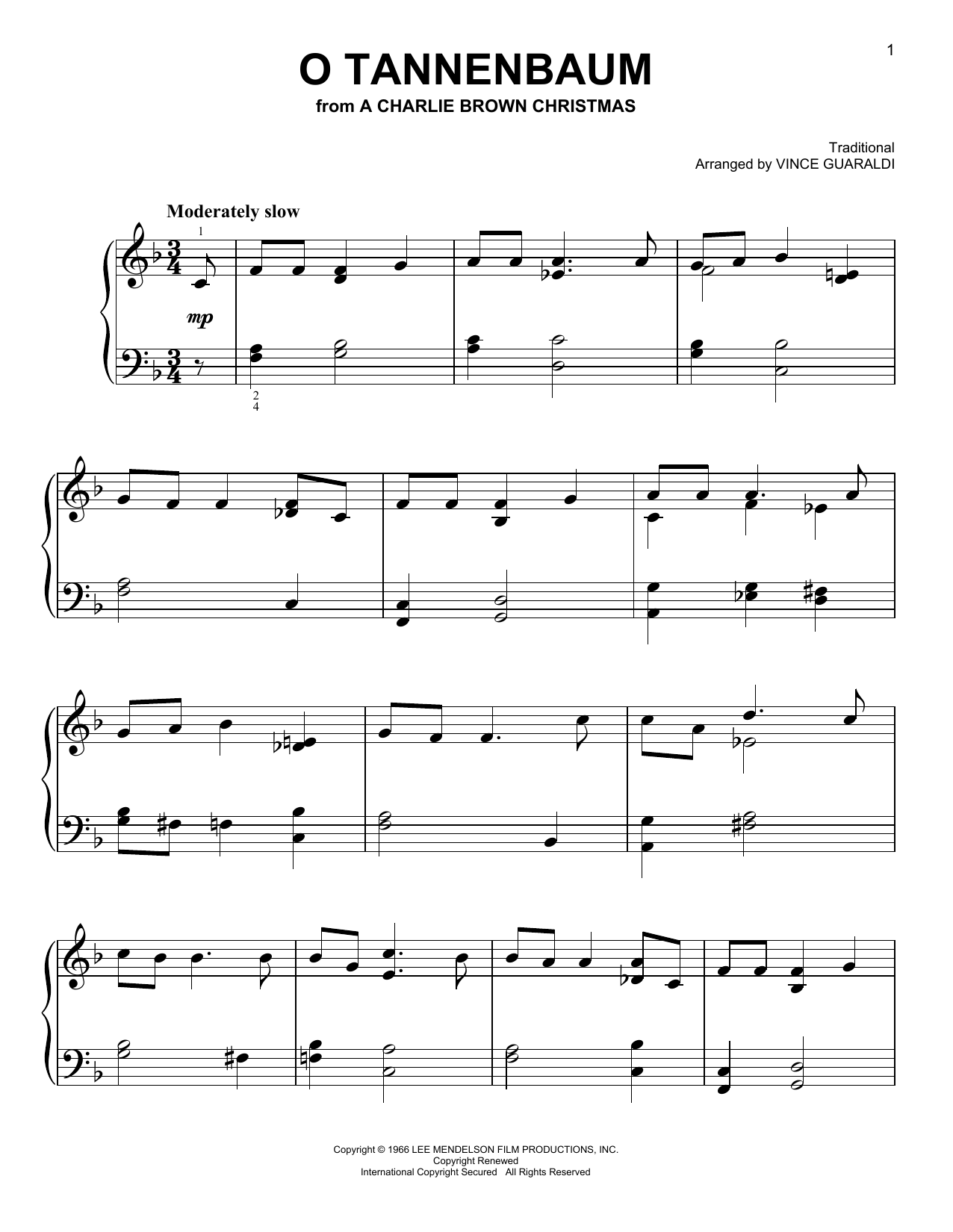 Vince Guaraldi Trio O Tannenbaum Sheet Music Notes & Chords for Easy Piano - Download or Print PDF