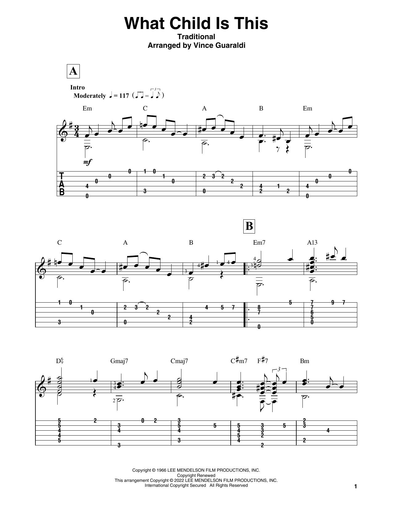 Vince Guaraldi What Child Is This (from A Charlie Brown Christmas) Sheet Music Notes & Chords for Solo Guitar - Download or Print PDF