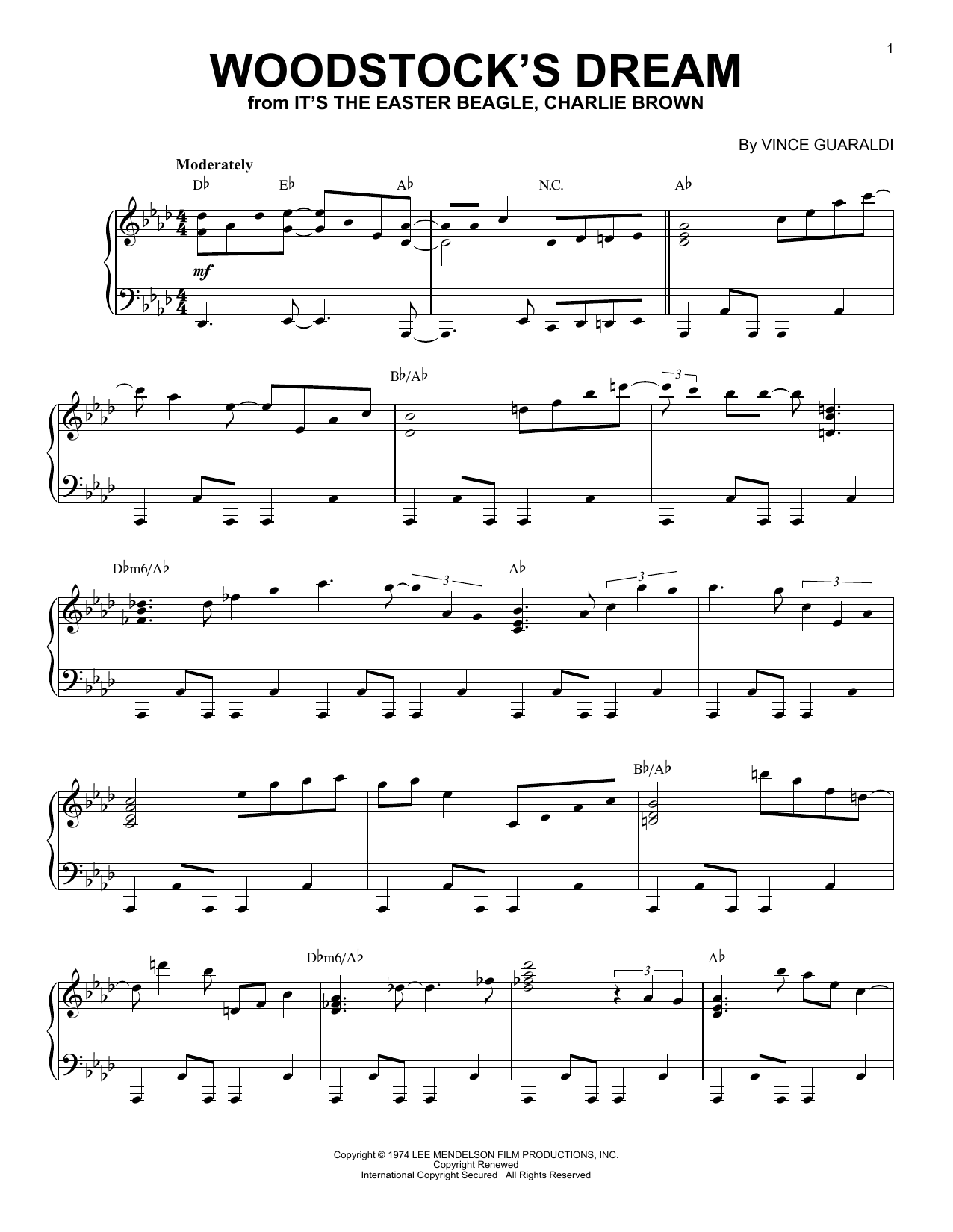 Vince Guaraldi Woodstock's Dream Sheet Music Notes & Chords for Piano Solo - Download or Print PDF
