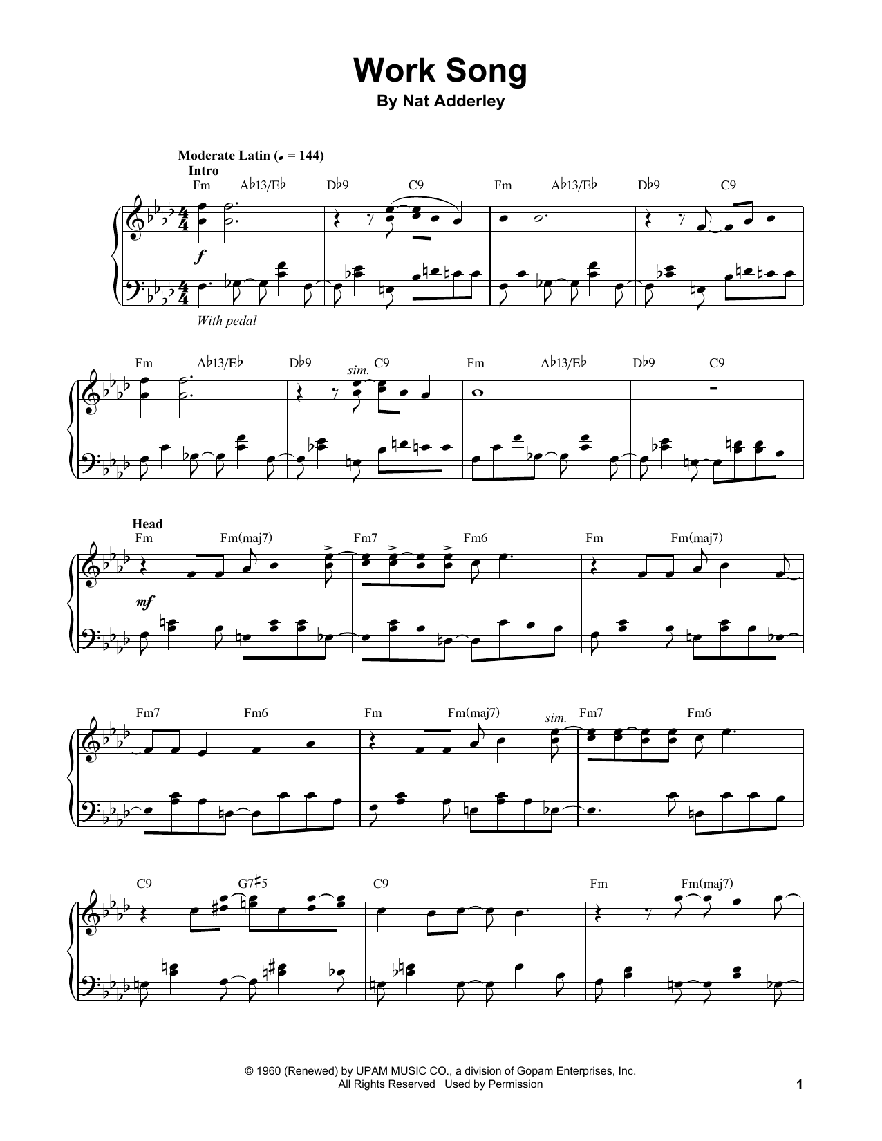 Vince Guaraldi Work Song Sheet Music Notes & Chords for Piano Transcription - Download or Print PDF