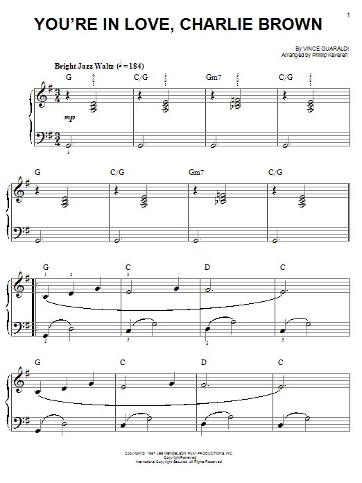 Vince Guaraldi You're In Love, Charlie Brown Sheet Music Notes & Chords for Easy Piano - Download or Print PDF