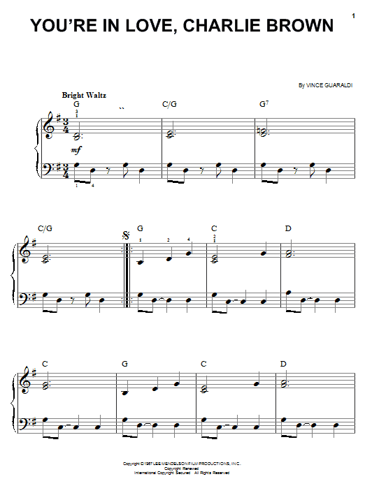 Vince Guaraldi You're In Love, Charlie Brown Sheet Music Notes & Chords for Easy Piano - Download or Print PDF