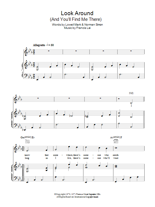 Vince Hill Look Around (And You'll Find Me There) Sheet Music Notes & Chords for Piano, Vocal & Guitar (Right-Hand Melody) - Download or Print PDF