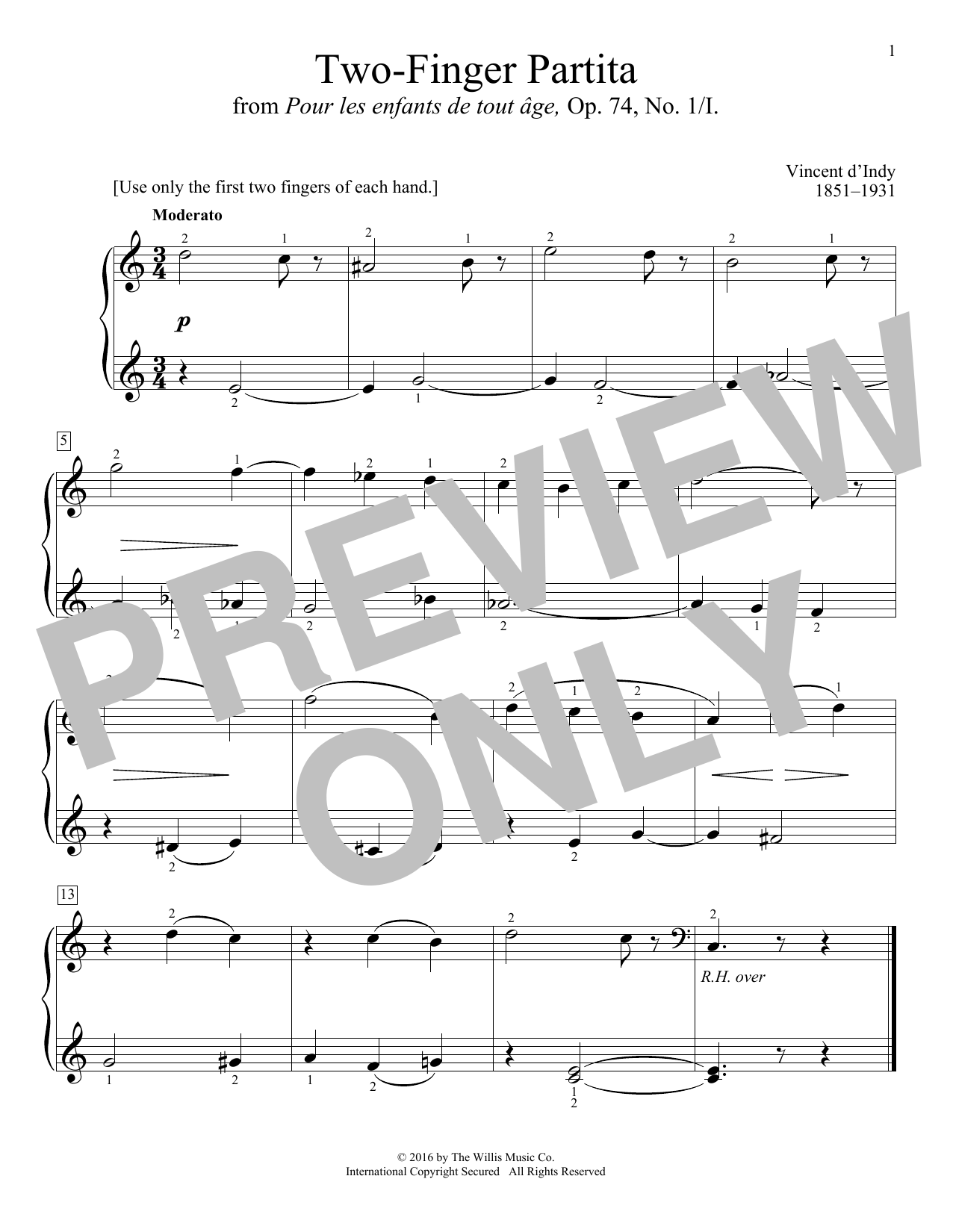 Vincent d'Indy Two-Finger Partita Sheet Music Notes & Chords for Educational Piano - Download or Print PDF