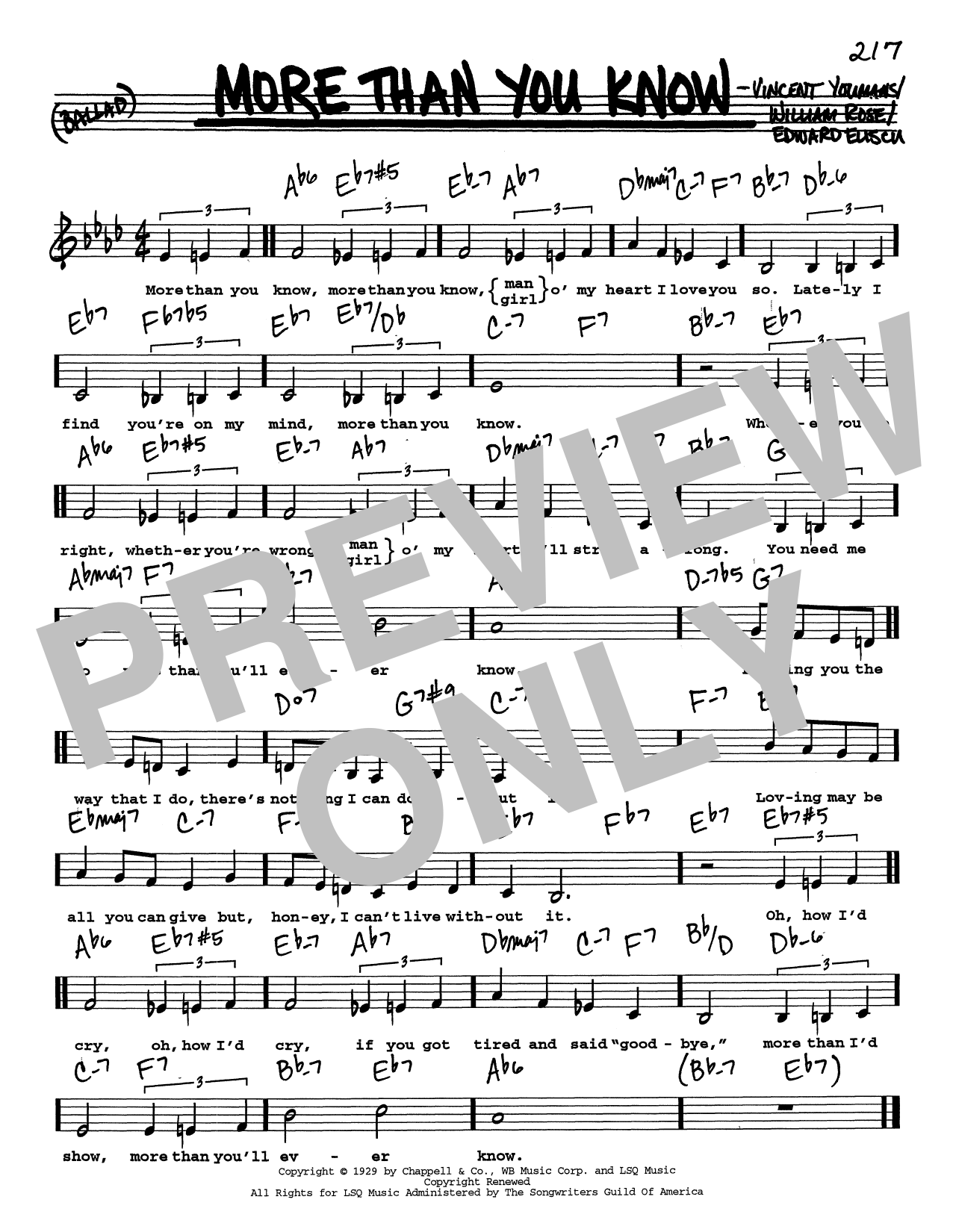 Vincent Youmans More Than You Know (Low Voice) Sheet Music Notes & Chords for Real Book – Melody, Lyrics & Chords - Download or Print PDF