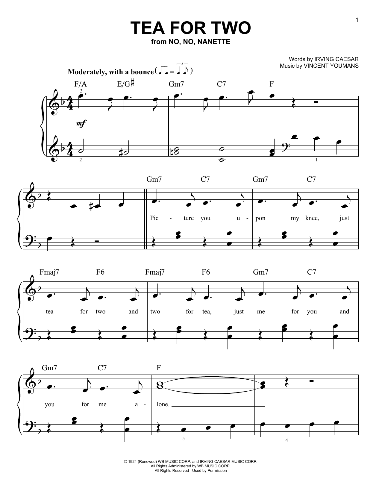 Vincent Youmans Tea For Two Sheet Music Notes & Chords for Easy Piano - Download or Print PDF