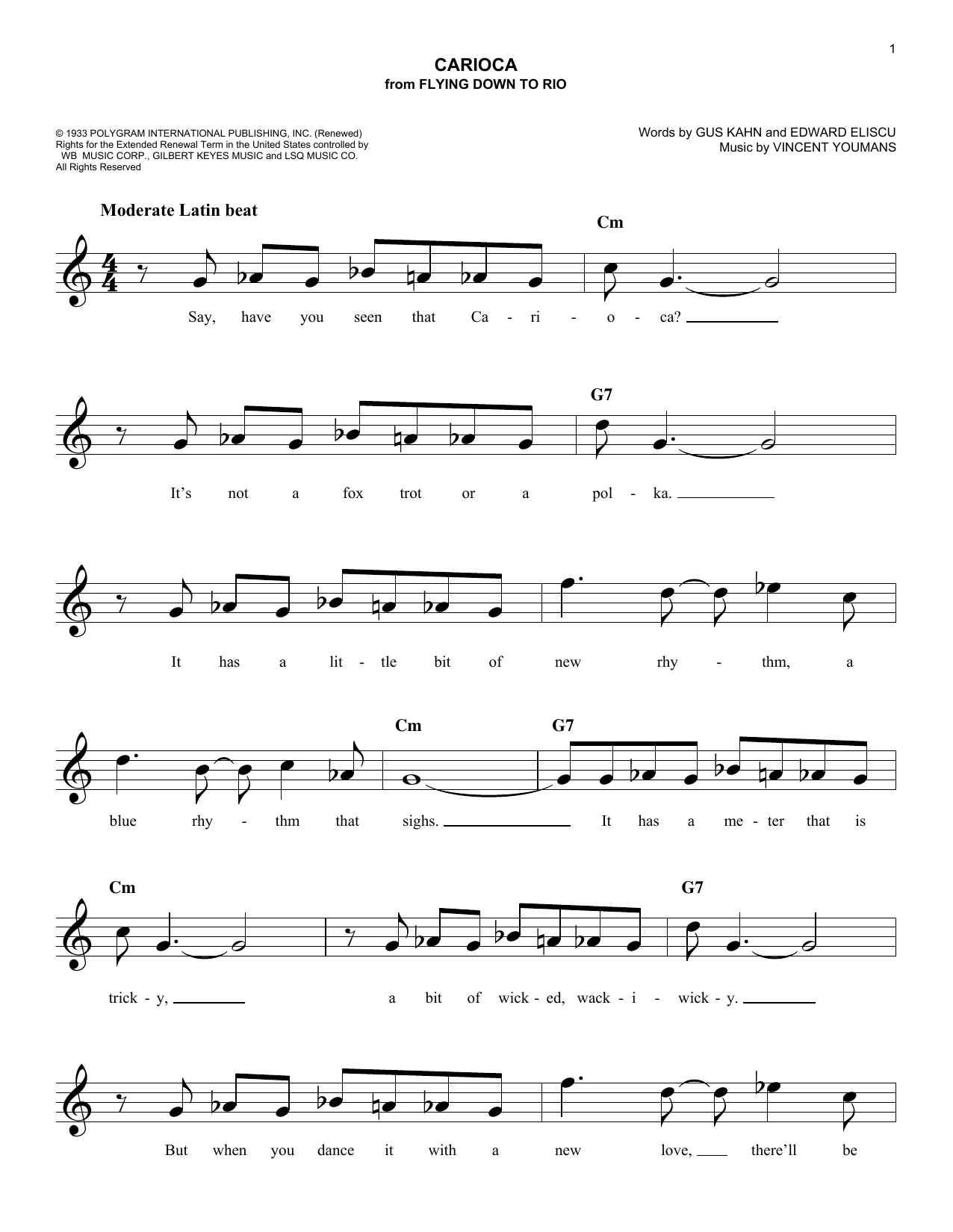 Vincent Youmans The Carioca Sheet Music Notes & Chords for Melody Line, Lyrics & Chords - Download or Print PDF