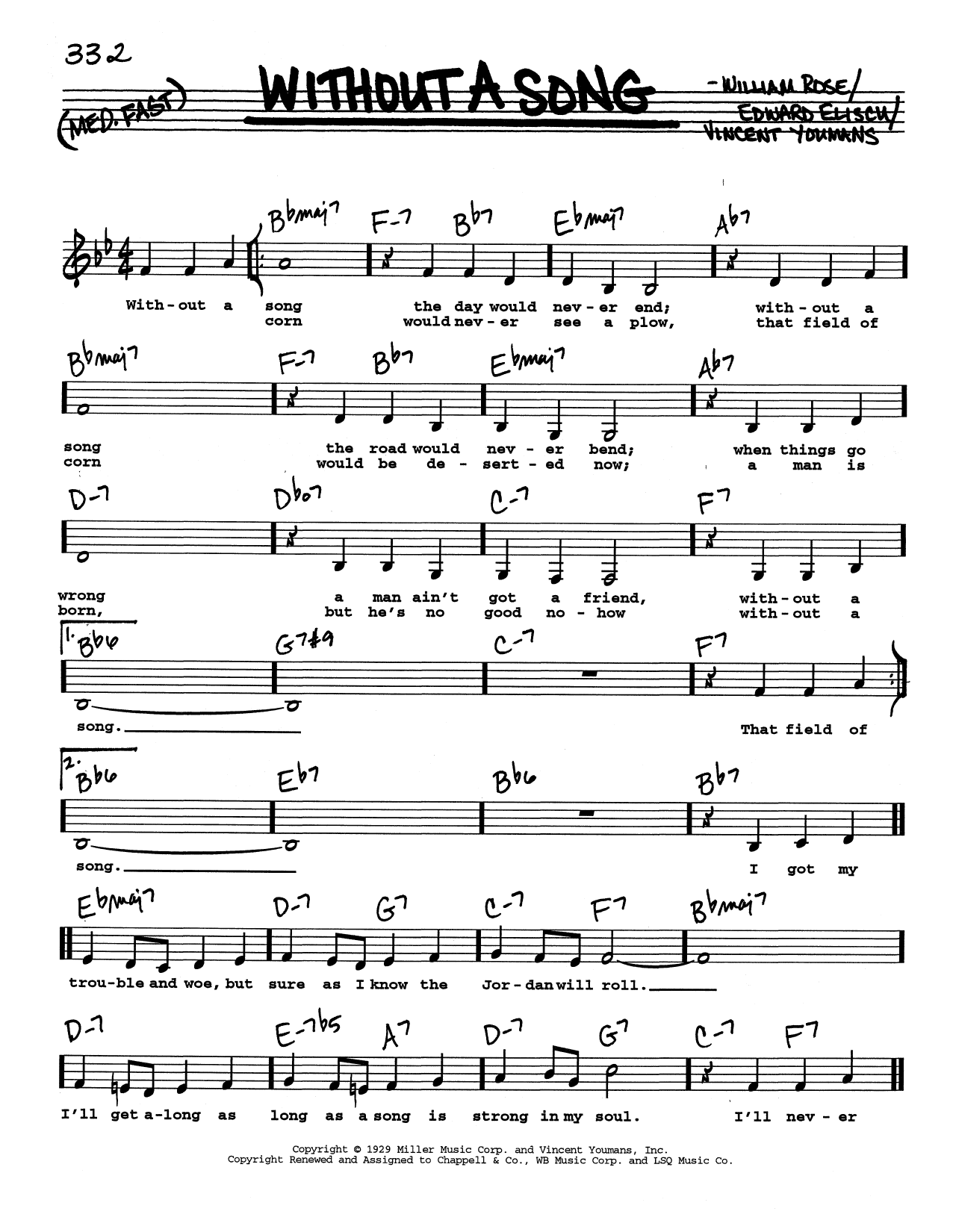 Vincent Youmans Without A Song (Low Voice) Sheet Music Notes & Chords for Real Book – Melody, Lyrics & Chords - Download or Print PDF