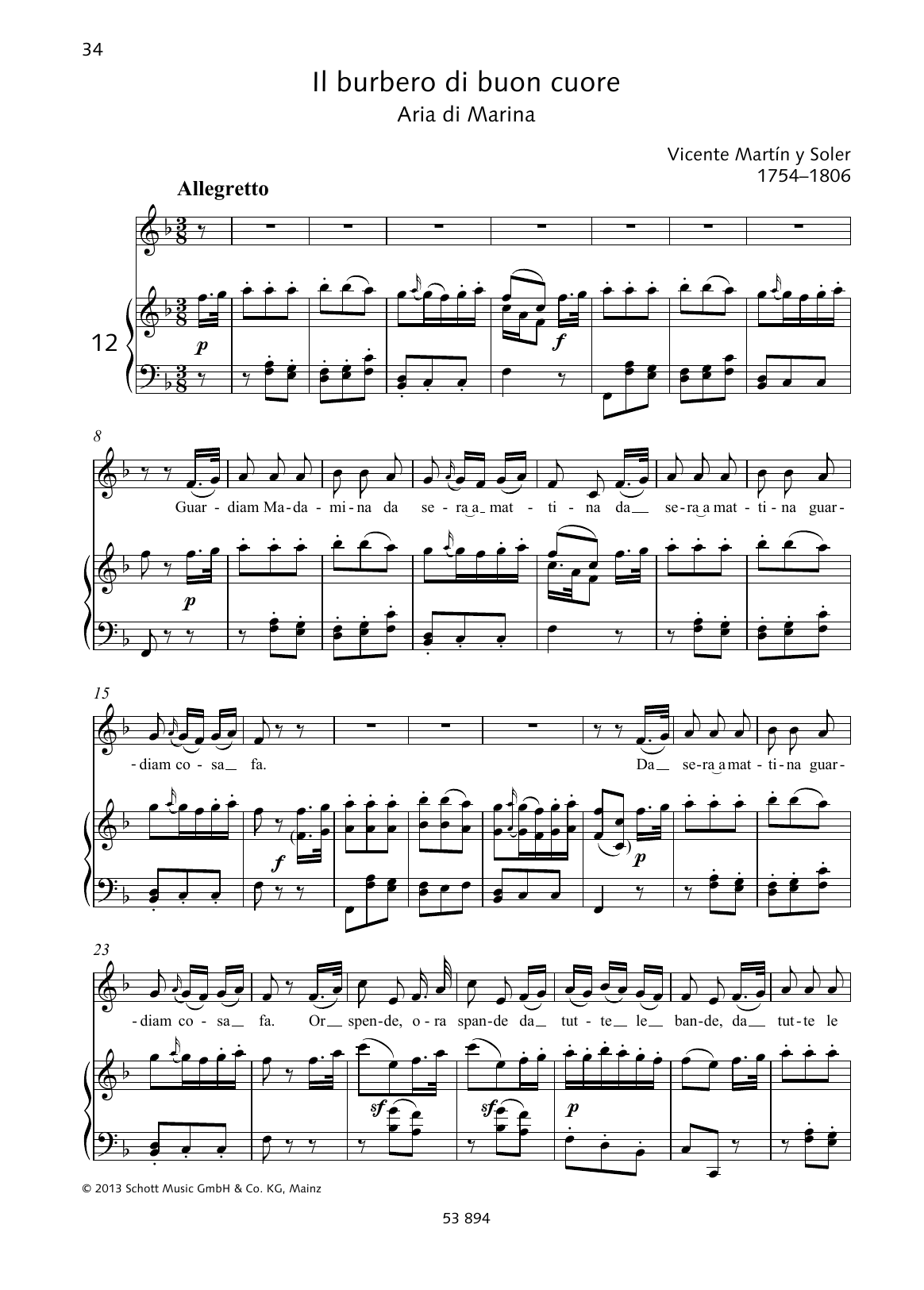 Vincente Martin Y Soler Guardiam Madamina Sheet Music Notes & Chords for Piano & Vocal - Download or Print PDF
