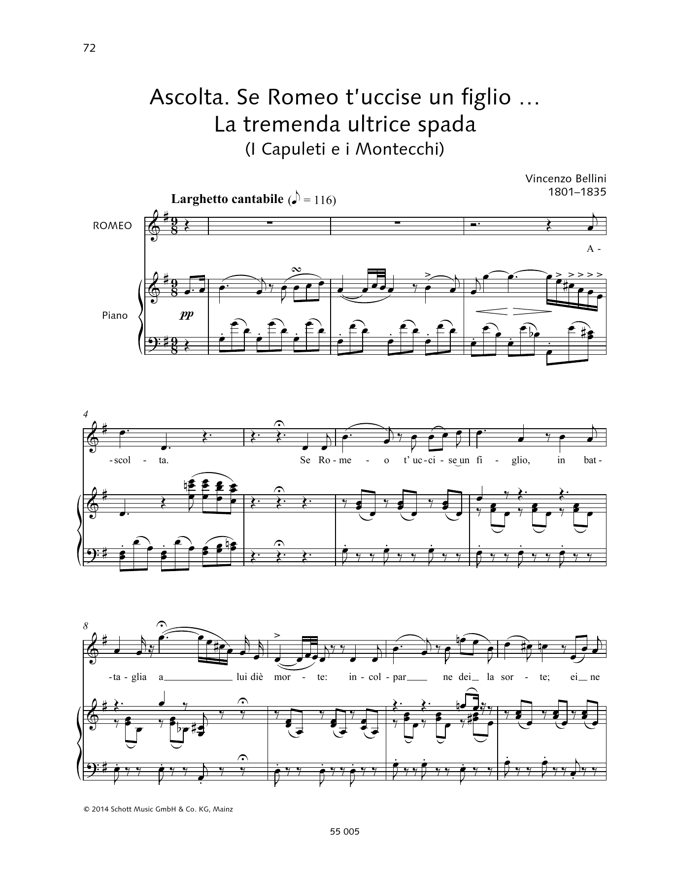 Vincenzo Bellini Ascolta. Se Romeo t'uccise un figlio... La tremenda ultrice spada Sheet Music Notes & Chords for Piano & Vocal - Download or Print PDF