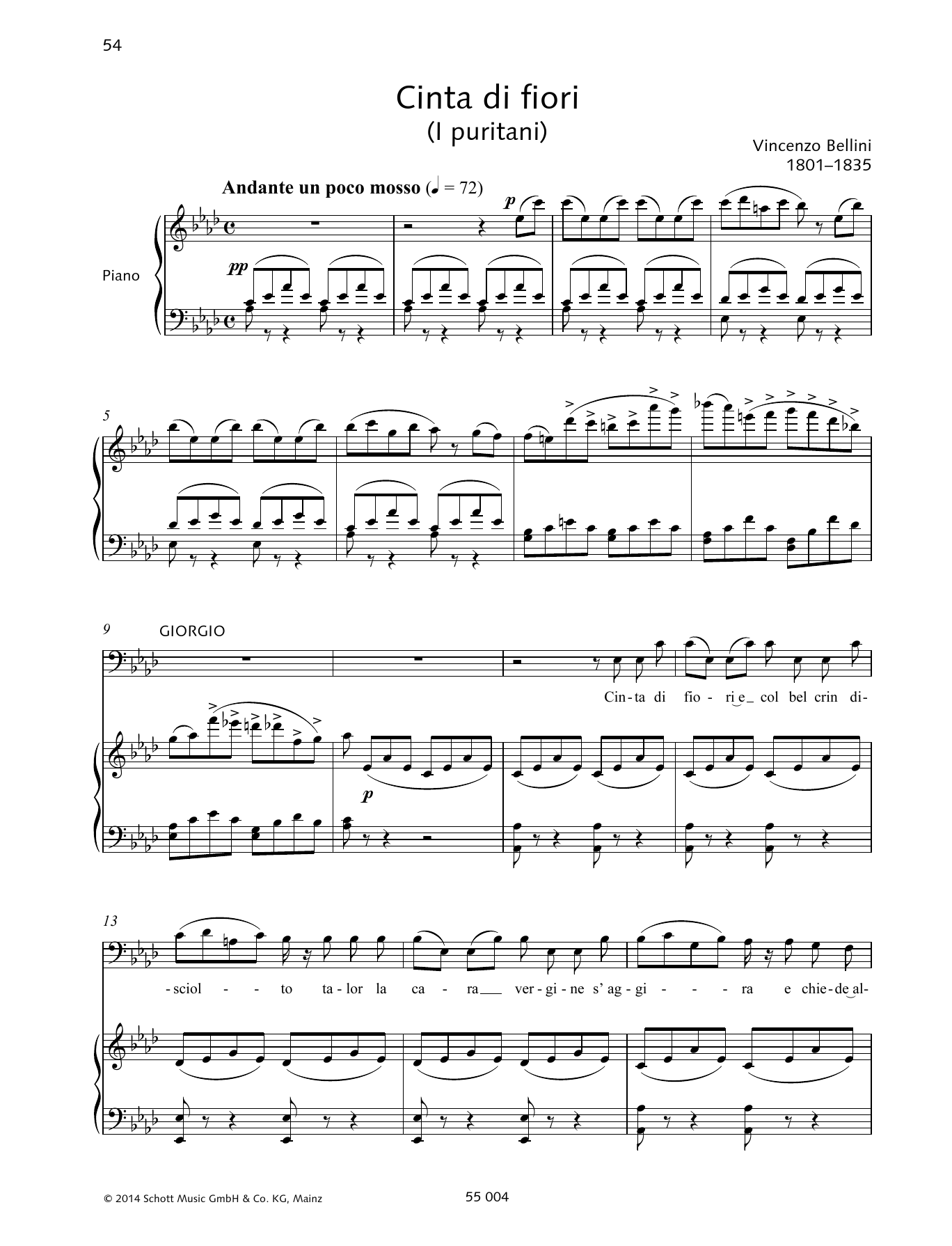 Vincenzo Bellini Cinta di fiori Sheet Music Notes & Chords for Piano & Vocal - Download or Print PDF
