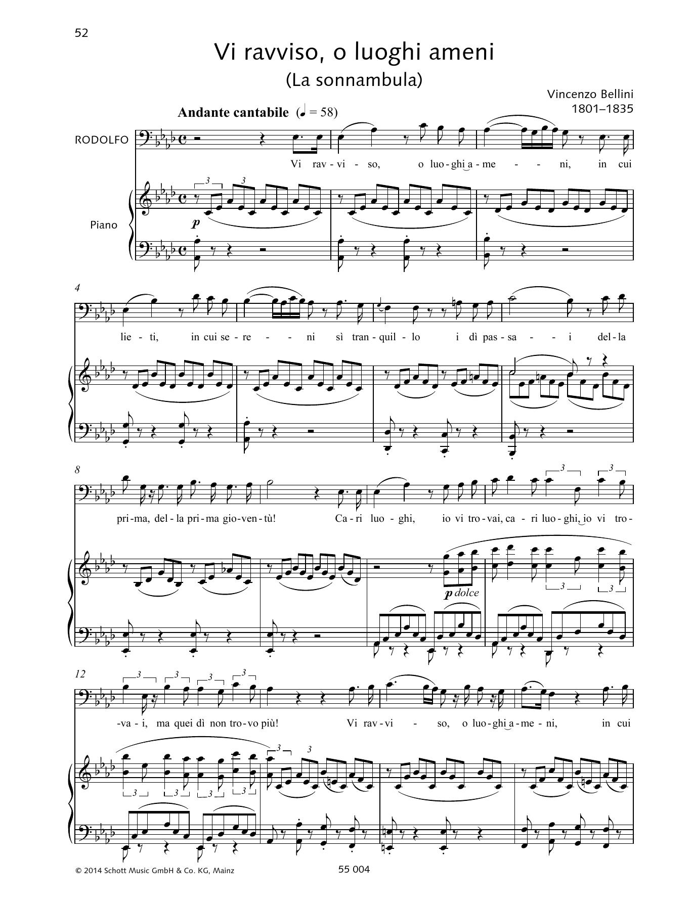 Vincenzo Bellini Vi ravviso, o luoghi ameni Sheet Music Notes & Chords for Piano & Vocal - Download or Print PDF