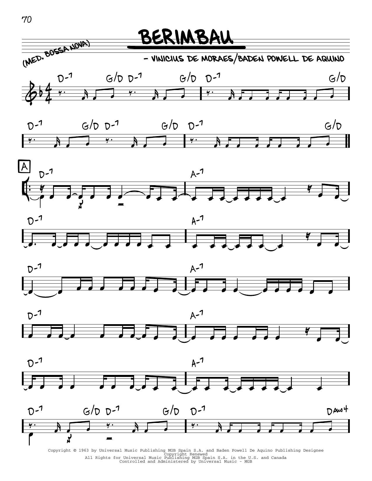 Vinicius de Moraes Berimbau Sheet Music Notes & Chords for Real Book – Melody & Chords - Download or Print PDF