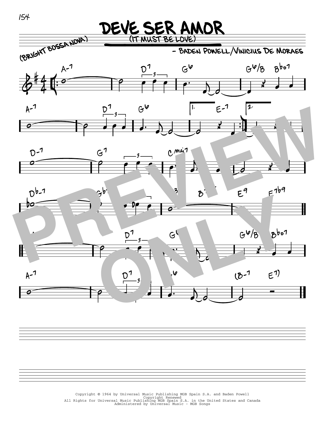 Vinicius de Moraes Deve Ser Amor Sheet Music Notes & Chords for Real Book – Melody & Chords - Download or Print PDF