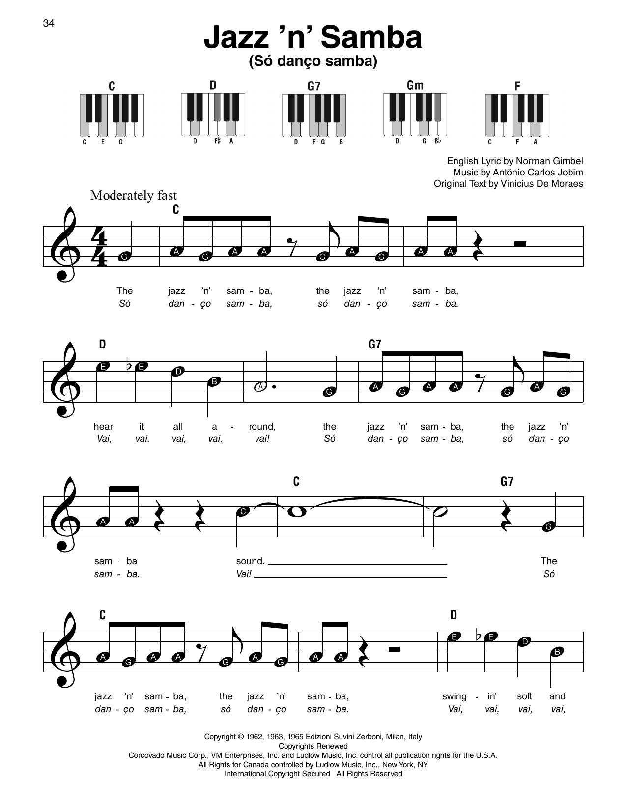Vinícius De Moraes Jazz 'N' Samba (Só Danço Samba) Sheet Music Notes & Chords for Super Easy Piano - Download or Print PDF