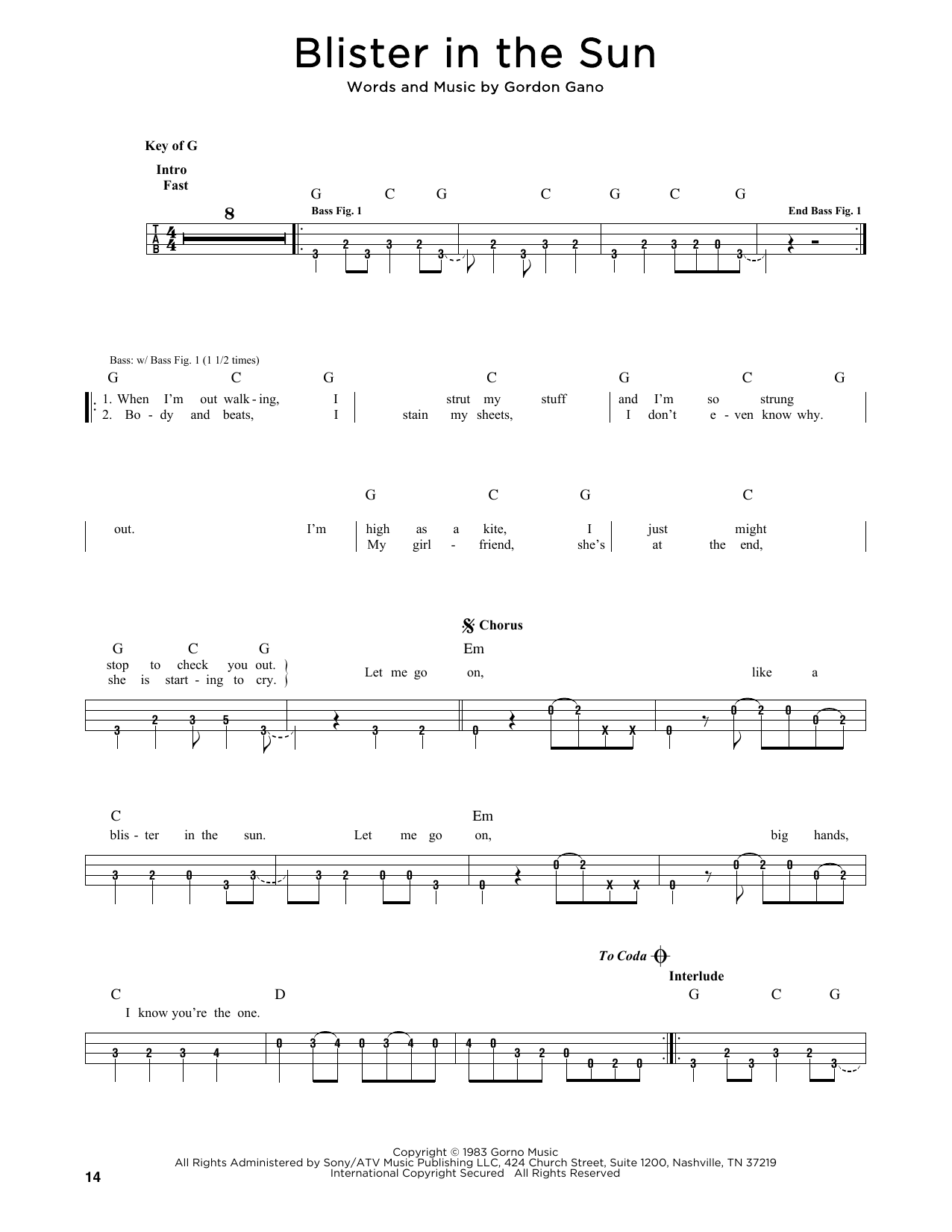 Violent Femmes Blister In The Sun Sheet Music Notes & Chords for Easy Bass Tab - Download or Print PDF