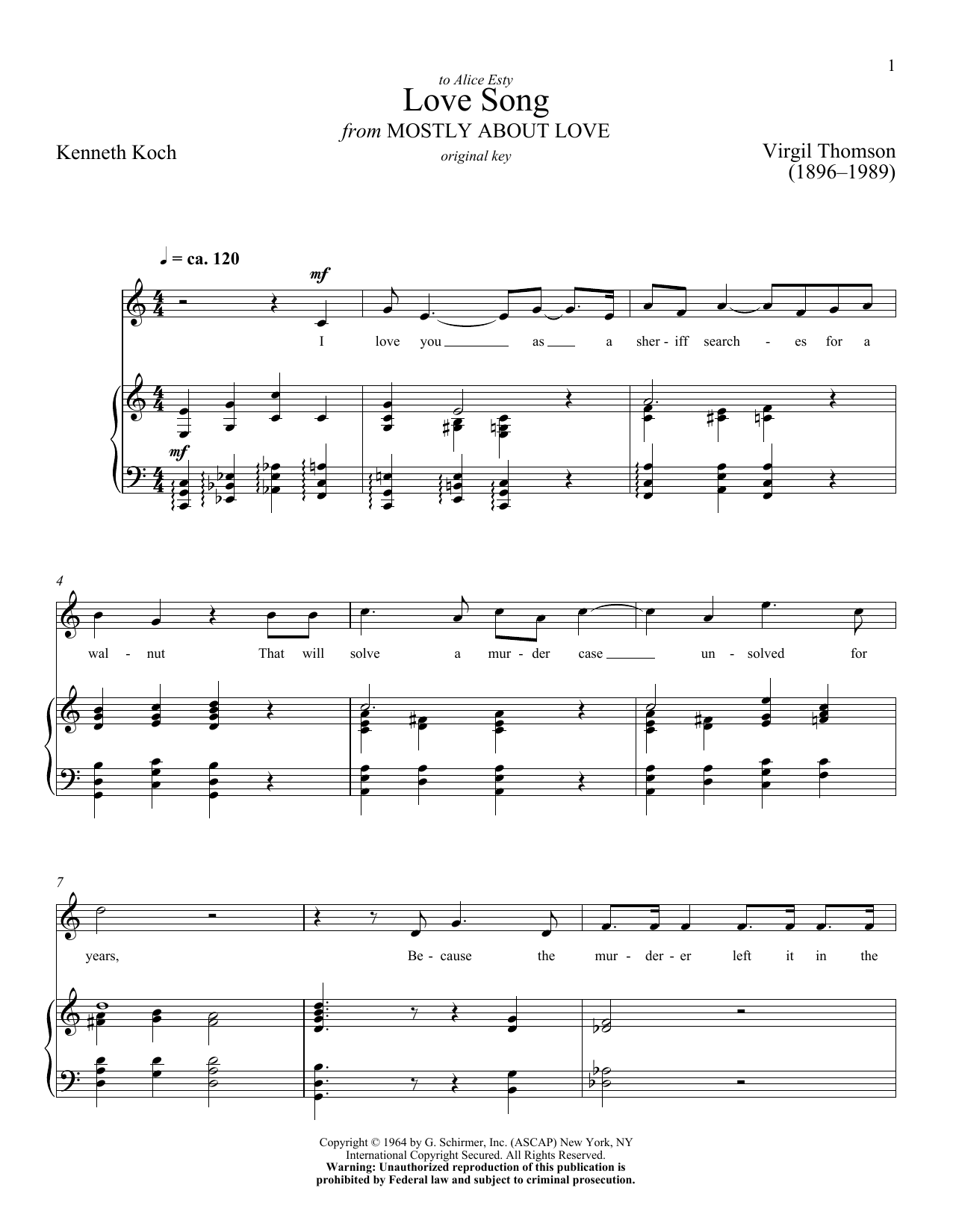 Virgil Thomson Love Song Sheet Music Notes & Chords for Piano & Vocal - Download or Print PDF