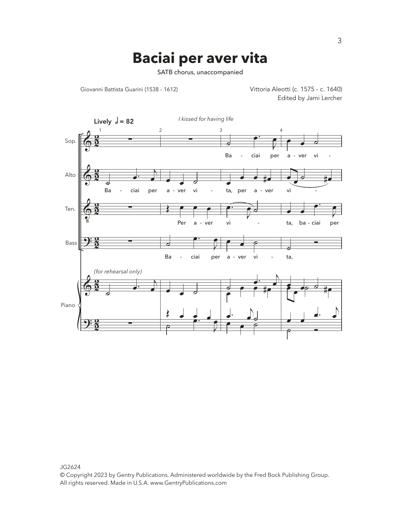 Vittoria Aleotti Baciai Per Aver Vita Sheet Music Notes & Chords for SATB Choir - Download or Print PDF