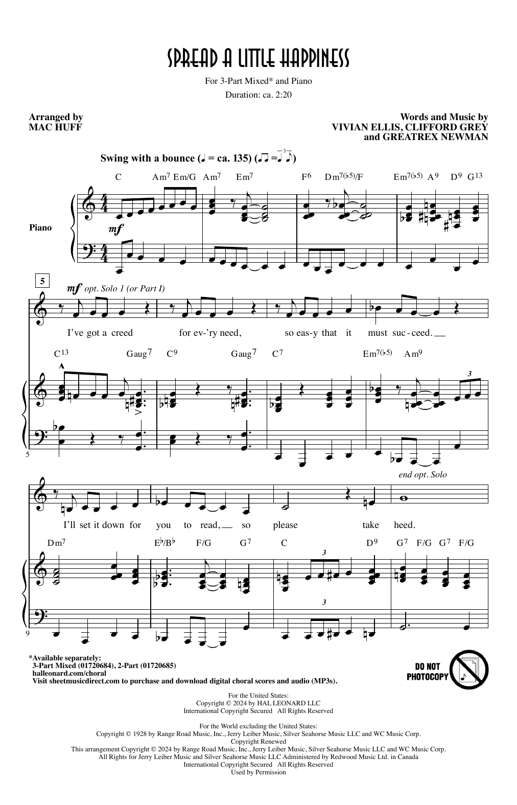 Vivian Ellis, Greatrex Newman, and Clifford Grey Spread A Little Happiness (arr. Mac Huff) Sheet Music Notes & Chords for 2-Part Choir - Download or Print PDF