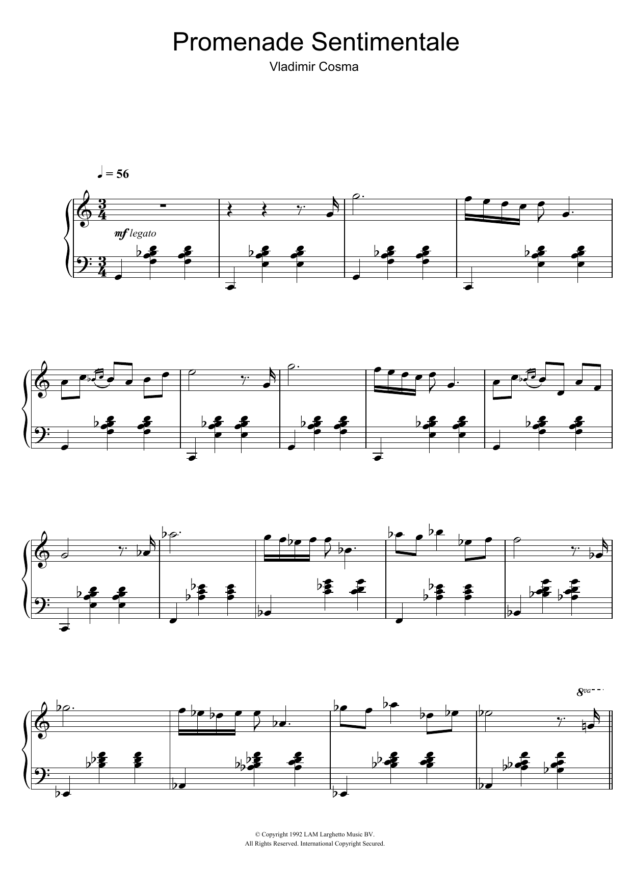 Vladimir Cosma Promenade Sentimentale Sheet Music Notes & Chords for Piano - Download or Print PDF