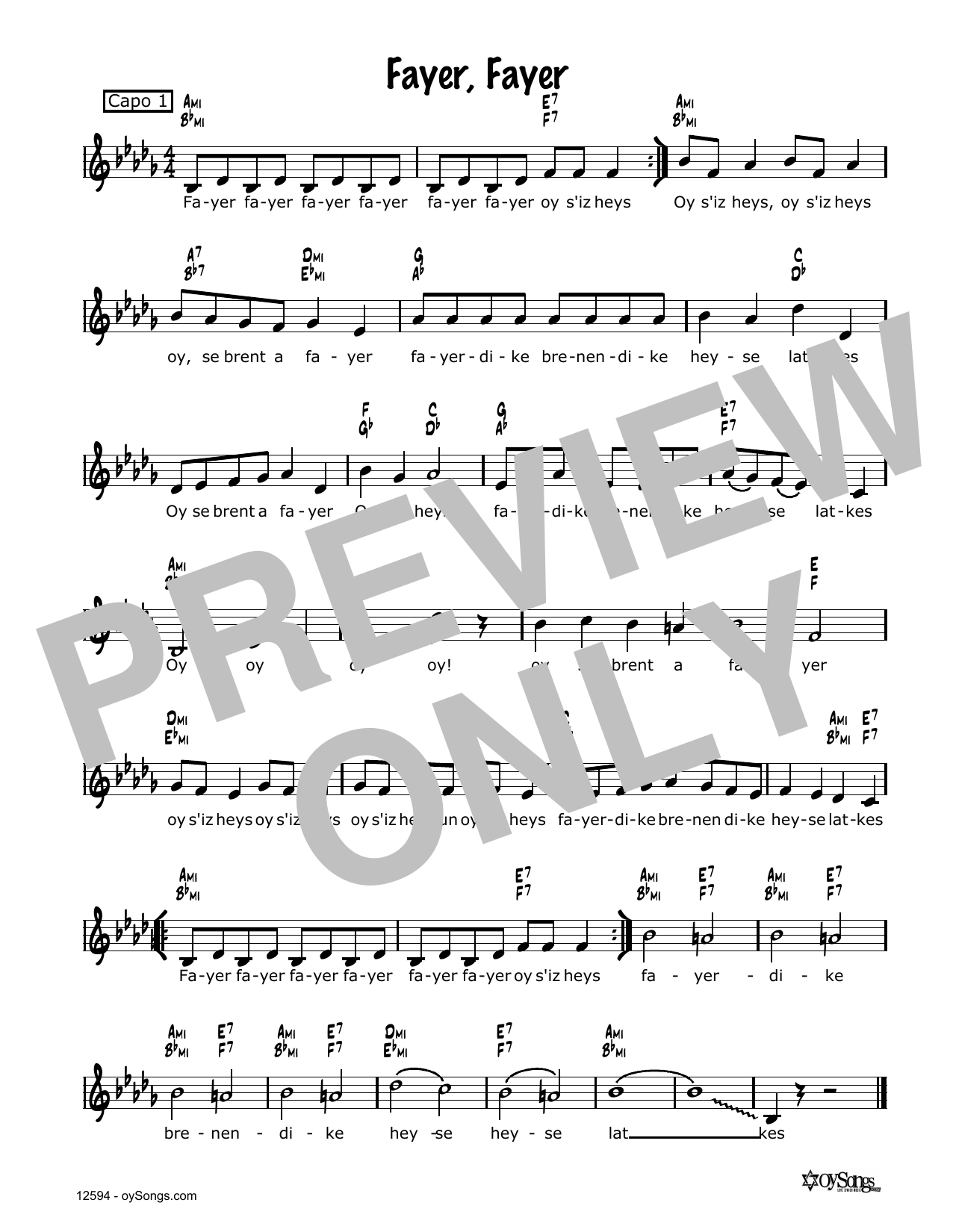 Vladimir Heyfetz Fayer, Fayer Sheet Music Notes & Chords for Melody Line, Lyrics & Chords - Download or Print PDF