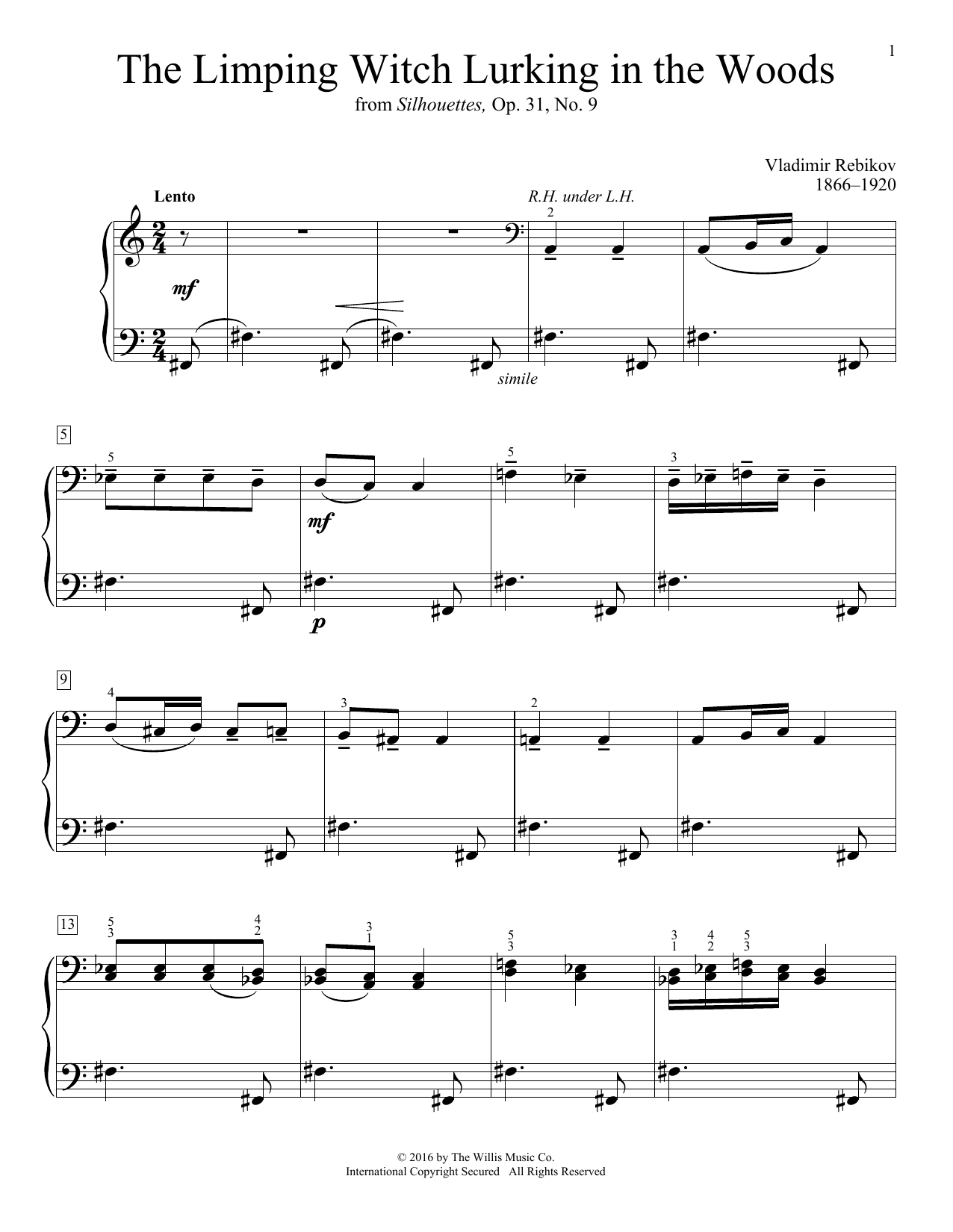 Vladimir Rebikov The Limping Witch Lurking In The Woods Sheet Music Notes & Chords for Educational Piano - Download or Print PDF