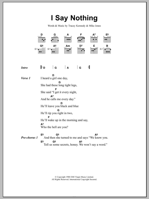 Voice Of The Beehive I Say Nothing Sheet Music Notes & Chords for Lyrics & Chords - Download or Print PDF