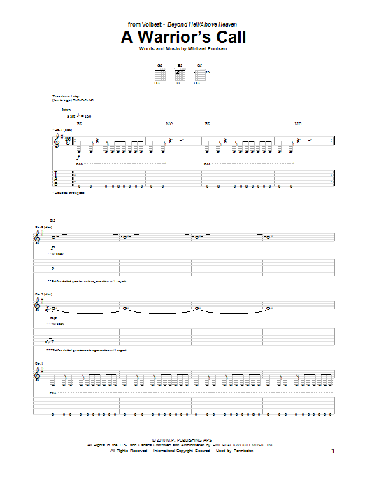 Volbeat A Warrior's Call Sheet Music Notes & Chords for Guitar Tab - Download or Print PDF
