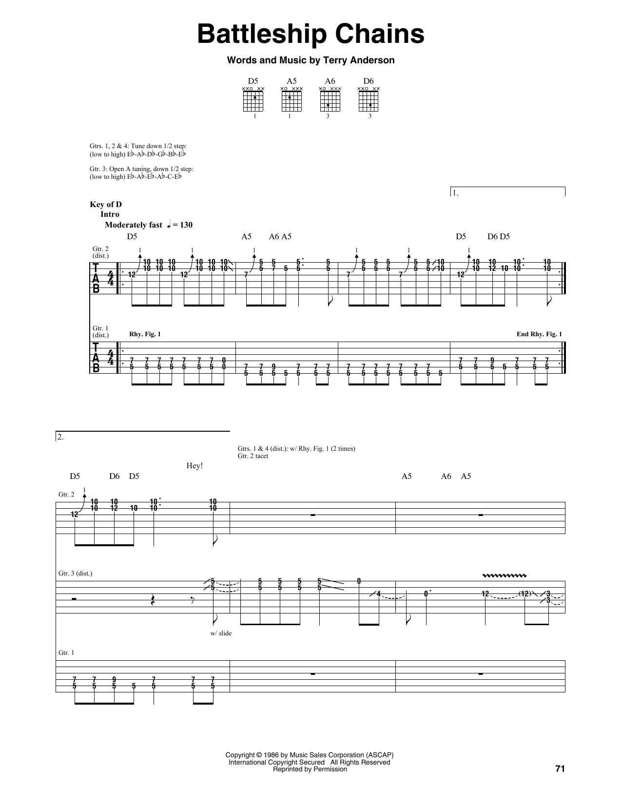 Volbeat Battleship Chains Sheet Music Notes & Chords for Guitar Tab - Download or Print PDF
