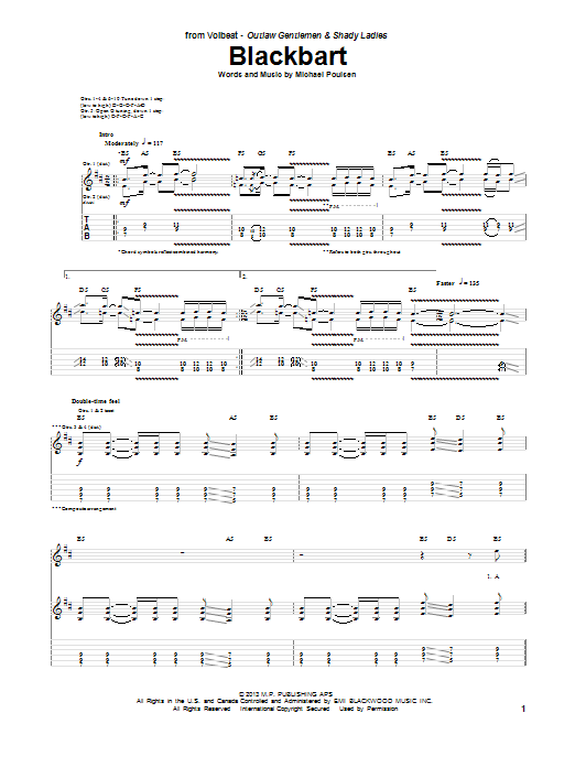 Volbeat Blackbart Sheet Music Notes & Chords for Guitar Tab - Download or Print PDF