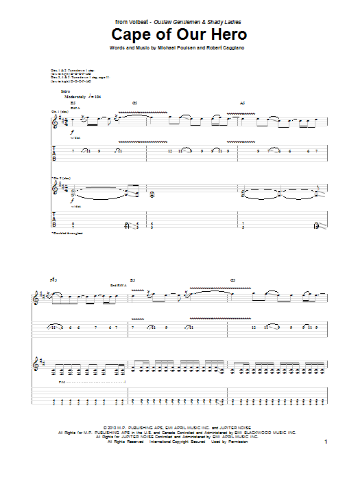 Volbeat Cape Of Our Hero Sheet Music Notes & Chords for Guitar Tab - Download or Print PDF Volbeat Cape Of Our Hero Sheet Music Notes & Chords for Guitar Tab - Download or Print PDF