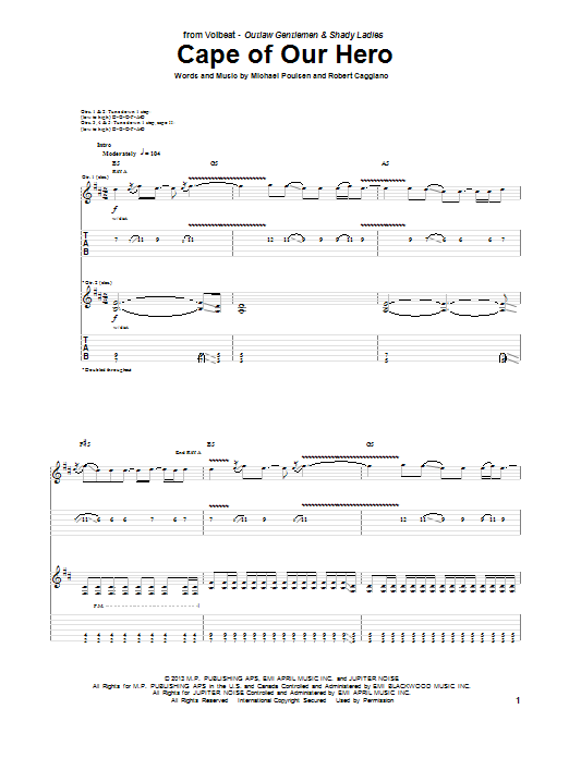 Volbeat Cape Of Our Hero Sheet Music Notes & Chords for Guitar Tab - Download or Print PDF