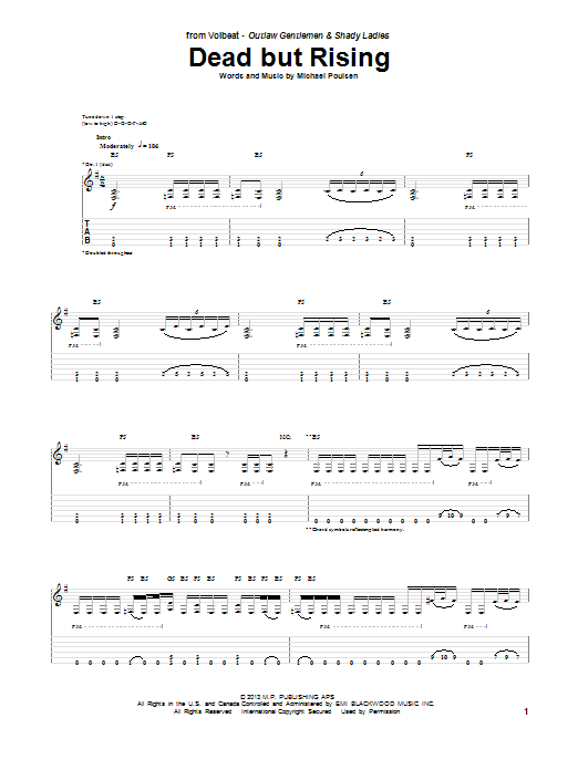 Volbeat Dead But Rising Sheet Music Notes & Chords for Guitar Tab - Download or Print PDF