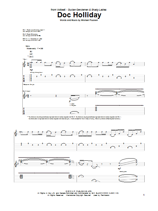 Volbeat Doc Holliday Sheet Music Notes & Chords for Guitar Tab - Download or Print PDF