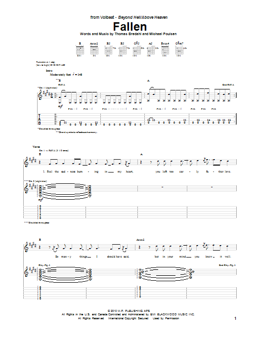 Volbeat Fallen Sheet Music Notes & Chords for Guitar Tab - Download or Print PDF