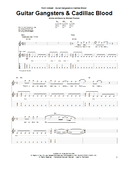 Volbeat Guitar Gangsters & Cadillac Blood Sheet Music Notes & Chords for Guitar Tab - Download or Print PDF
