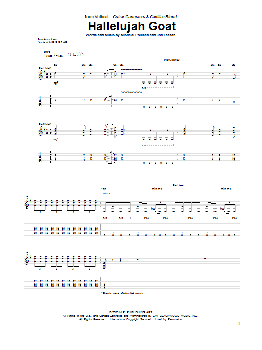 Volbeat Hallelujah Goat Sheet Music Notes & Chords for Guitar Tab - Download or Print PDF