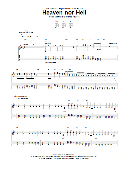 Volbeat Heaven Nor Hell Sheet Music Notes & Chords for Guitar Tab - Download or Print PDF
