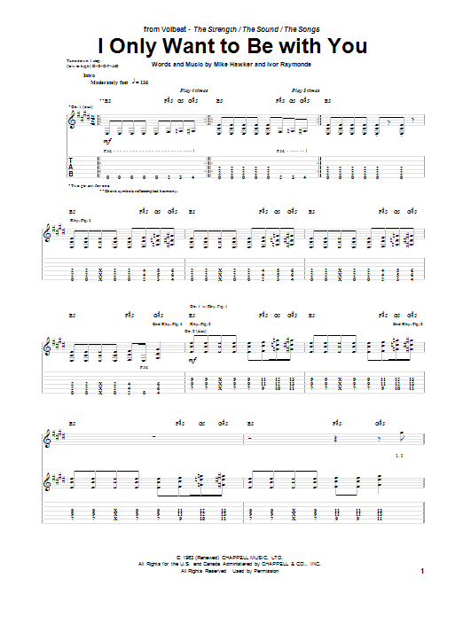 Volbeat I Only Want To Be With You Sheet Music Notes & Chords for Guitar Tab - Download or Print PDF