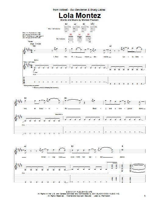 Volbeat Lola Montez Sheet Music Notes & Chords for Guitar Tab - Download or Print PDF