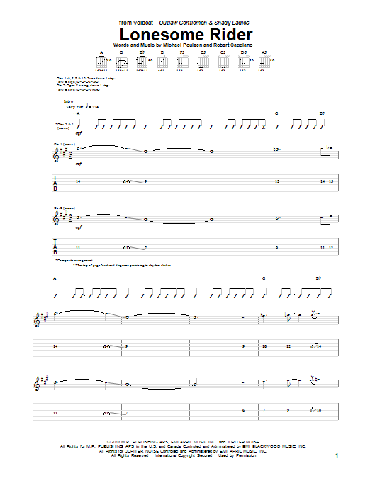 Volbeat Lonesome Rider Sheet Music Notes & Chords for Guitar Tab - Download or Print PDF
